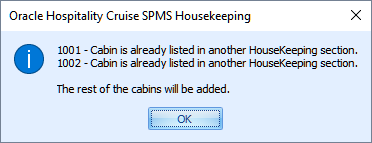 The figure shows an Alert Message of Add Cabin to the Housekeeping Section.