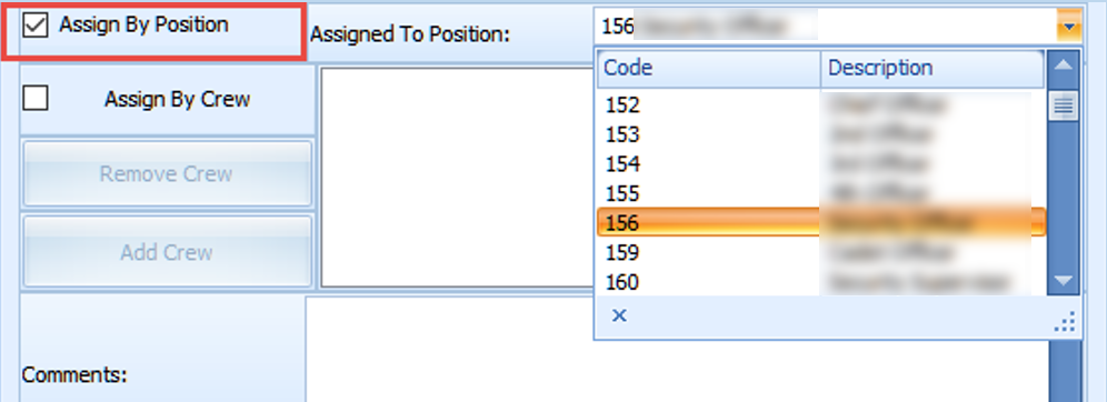 The figure shows the Assign by Position window with the Assigned To Position drop-down list.