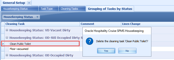 The figure shows the Delete Dialog prompt in front of the Grouping of Tasks by Status window.