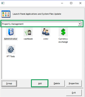 This figure shows the Launch Panel Application and System Files Update windows, where application is added, deleted or grouped.