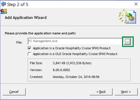 This figure shows the step 2 of 5 of Add Application Wizard.