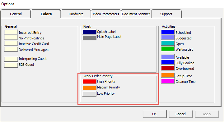 This figure shows the Work Order Priority Color Chart