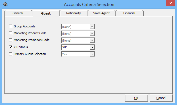 This figure shows the Account Selection Criteria — Guest