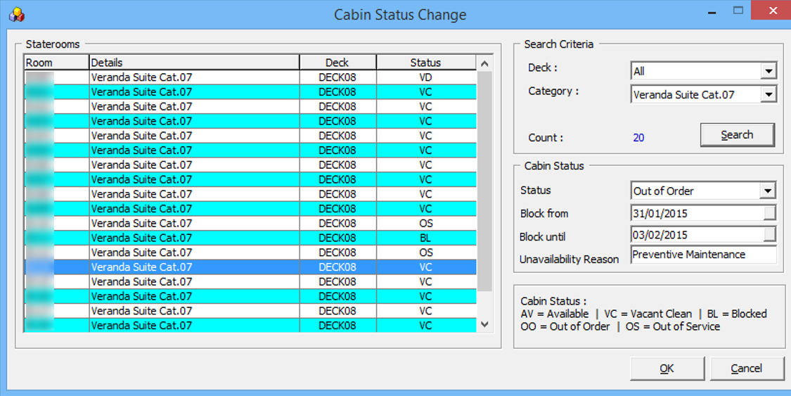 This picture shows the Cabin Status Change