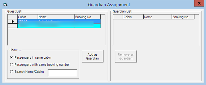This figure shows the Guardian Assignment Window