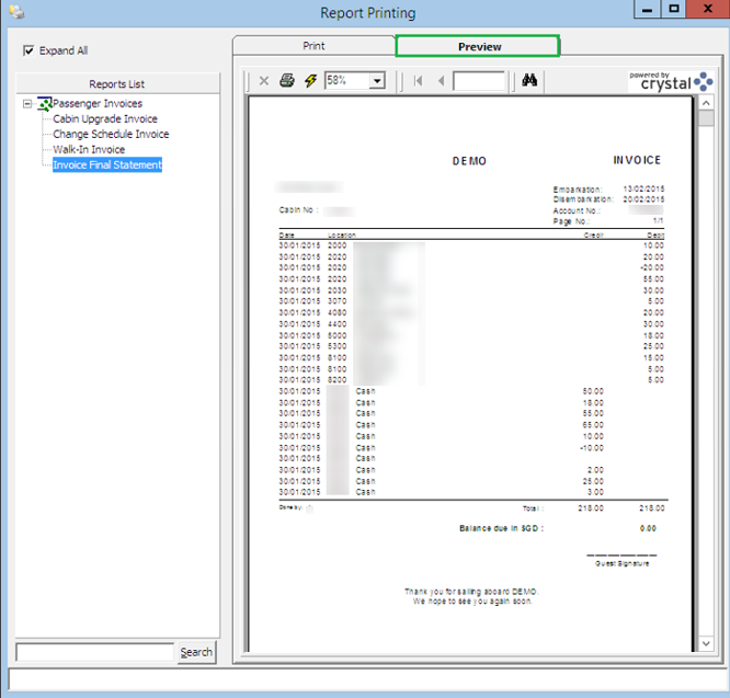 This figure shows the Preview Invoice before Printing