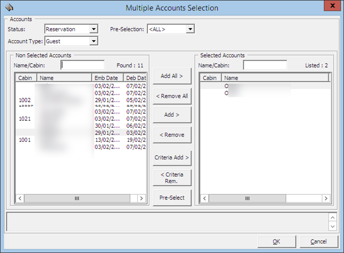 This figure shows the Routing Multiple Account Selection Window