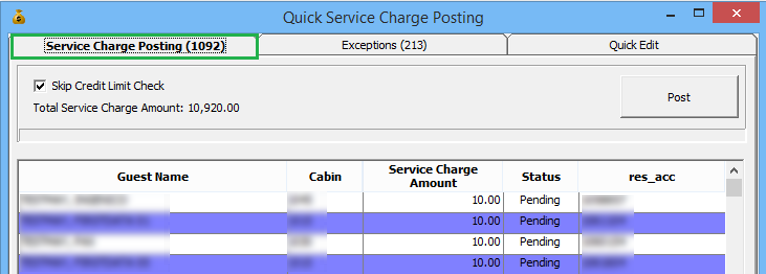 This figure shows the Service Charge Posting