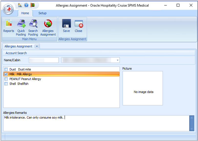 This figure shows the Allergies Assignment window