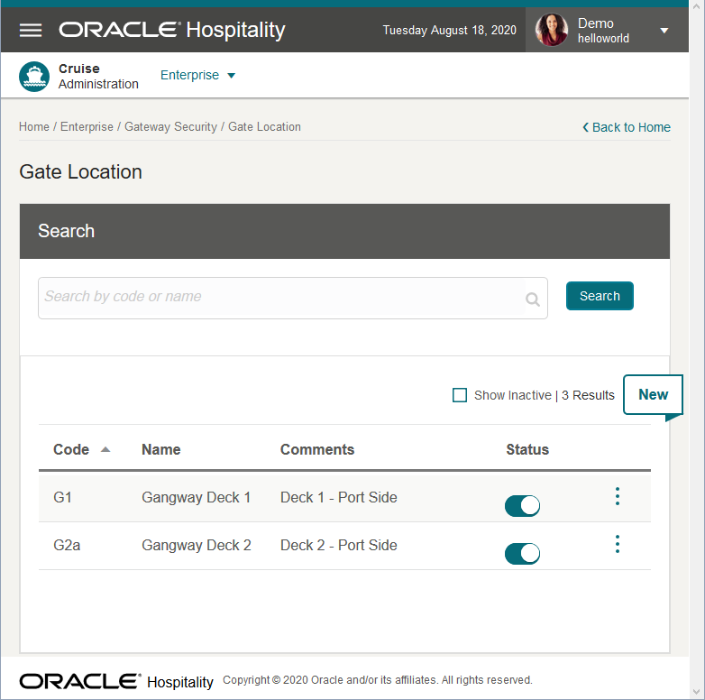 This figure shows the Gate Location Setup page.