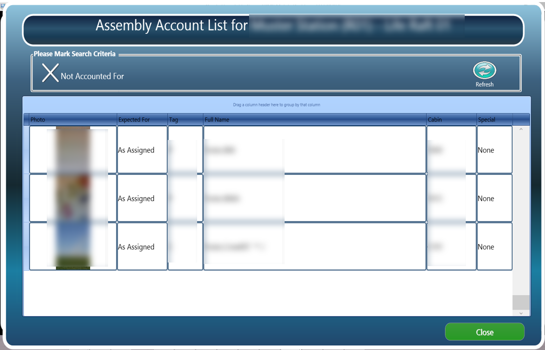 This figure shows the registered account list in General Assembly Drill mode.