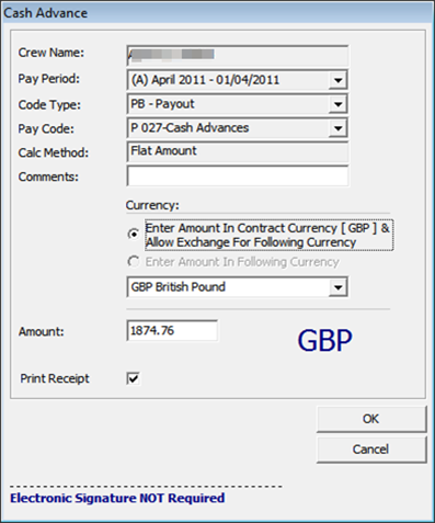 The figure shows the Cash Advance Posting window.