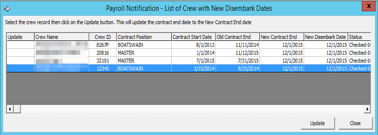 The figure shows the List of Crew with New Debarkation Dates.