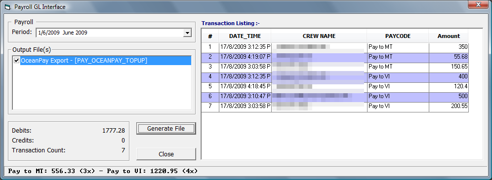 The figure shows the Payroll GL Interface window.