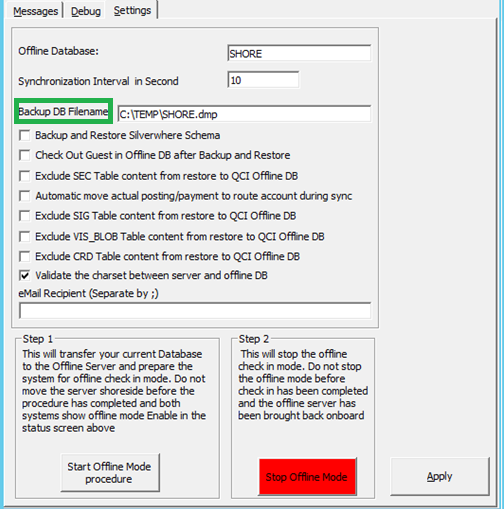 This figure shows the configuration settings in QCI Sync Interface.