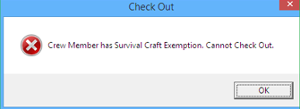 This figure shows the notification prompt of crew with survival craft exemption at check out.
