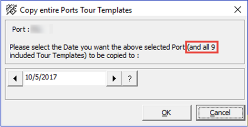 This figure shows the function to copy the Port Tour Templates into Bookable Tours