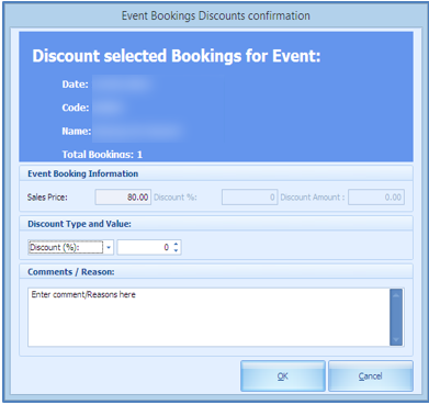 This figure shows the Booking Discounts confirmation form.