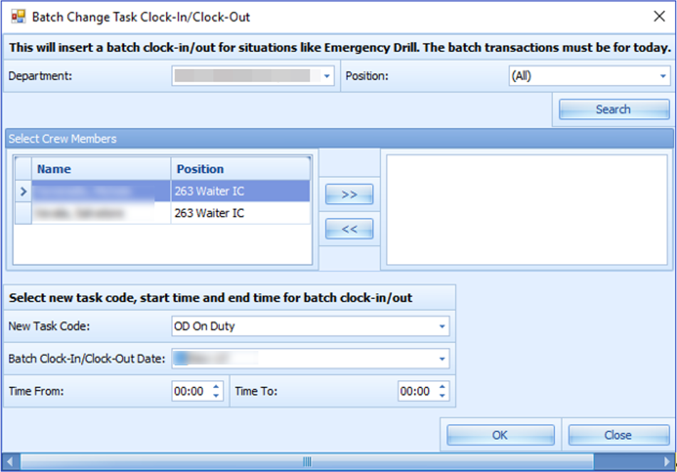 This figure shows the Batch Change Task in Clock-In/Out.