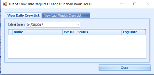 This figure shows the list of crew requiring work hours change from View Changes Required function.