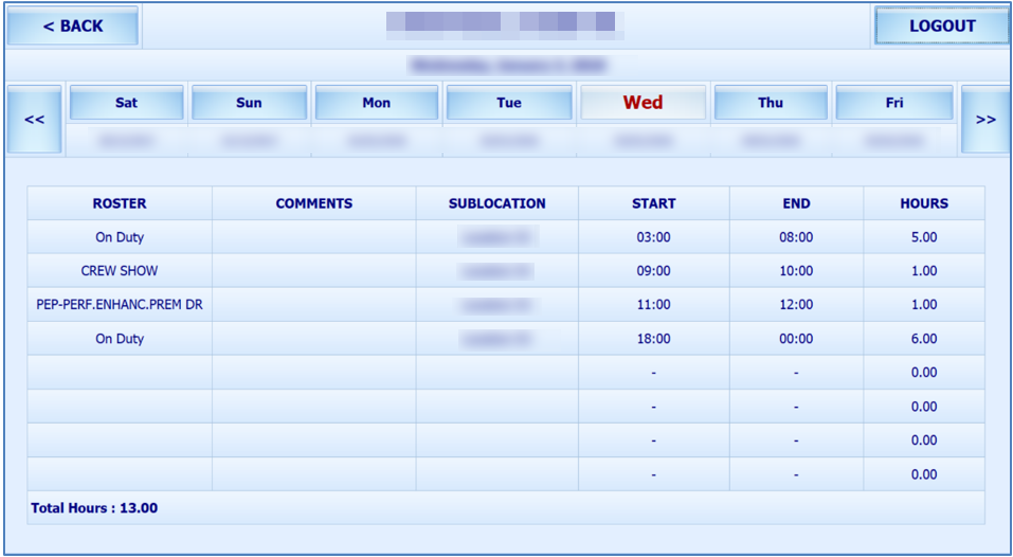This figure shows the View My Schedule Window where weekly schedule is shown.