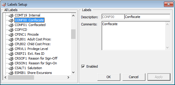 This figure shows the Label Setup