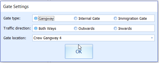 This figure shows the available Gate Settings options at login.