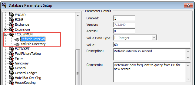 This figure shows the Database Parameters window