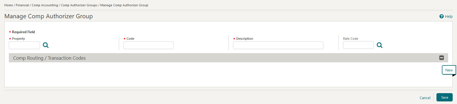 This figure shows the Manage Comp Authorizer Group screen.