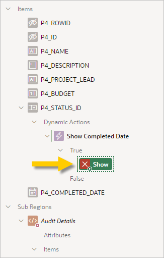 動的アクションの表示