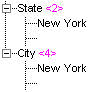 重複メンバーのアウトラインからの階層に、[State].[New York]と[City].[New York]の各重複メンバーが表示されています。