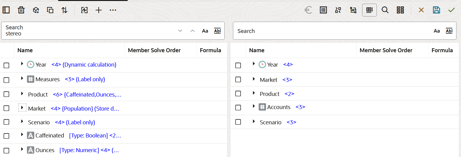アウトライン比較機能を使用して並べたSample BasicおよびDemo Basicのアウトラインのイメージ。