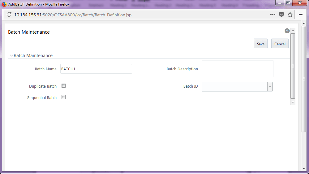 Description of Batch Maintenance page follows This illustration shows the Batch Maintenance window where you can create a new batch.