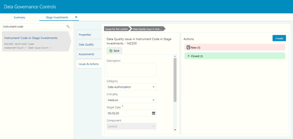 This illustration displays the  actions details after the required issue is selected. This illustration displays the  actions details after the required issue is selected.