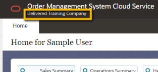 Illustrates the position of the currently selected company at the page header, below the name of the Order Management System title