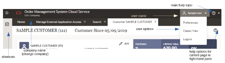 annotated illustration of the components of the header