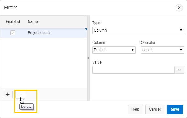 リストからフィルタを削除します