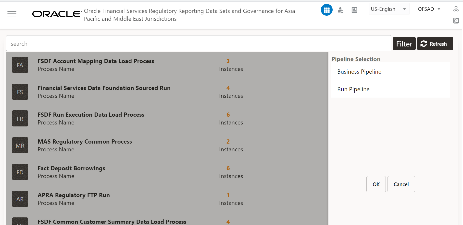 This illustration shows the list of available pipeline, select the run pipeline and click OK.