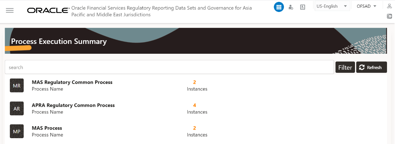 This illustration shows the list of process names and you can view the details using the view icon.
