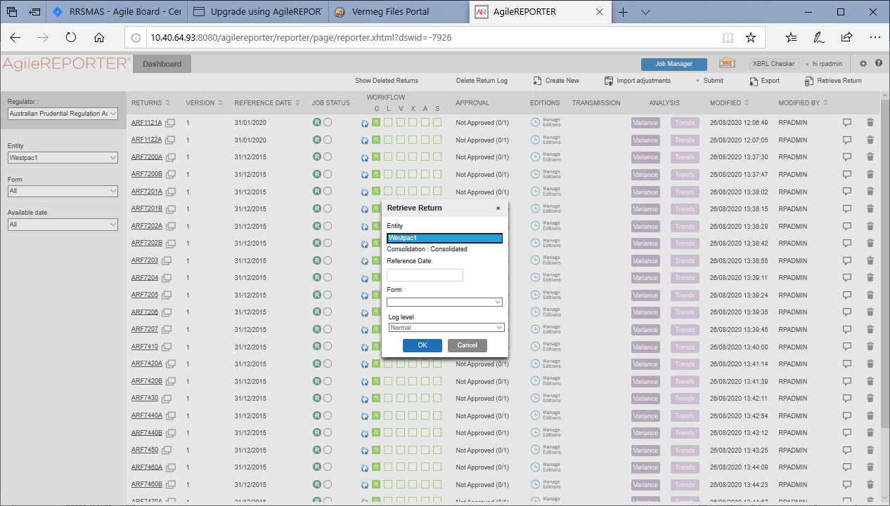 This illustration shows the data retrieval from OFSAA derived entities using AgileREPORTER.