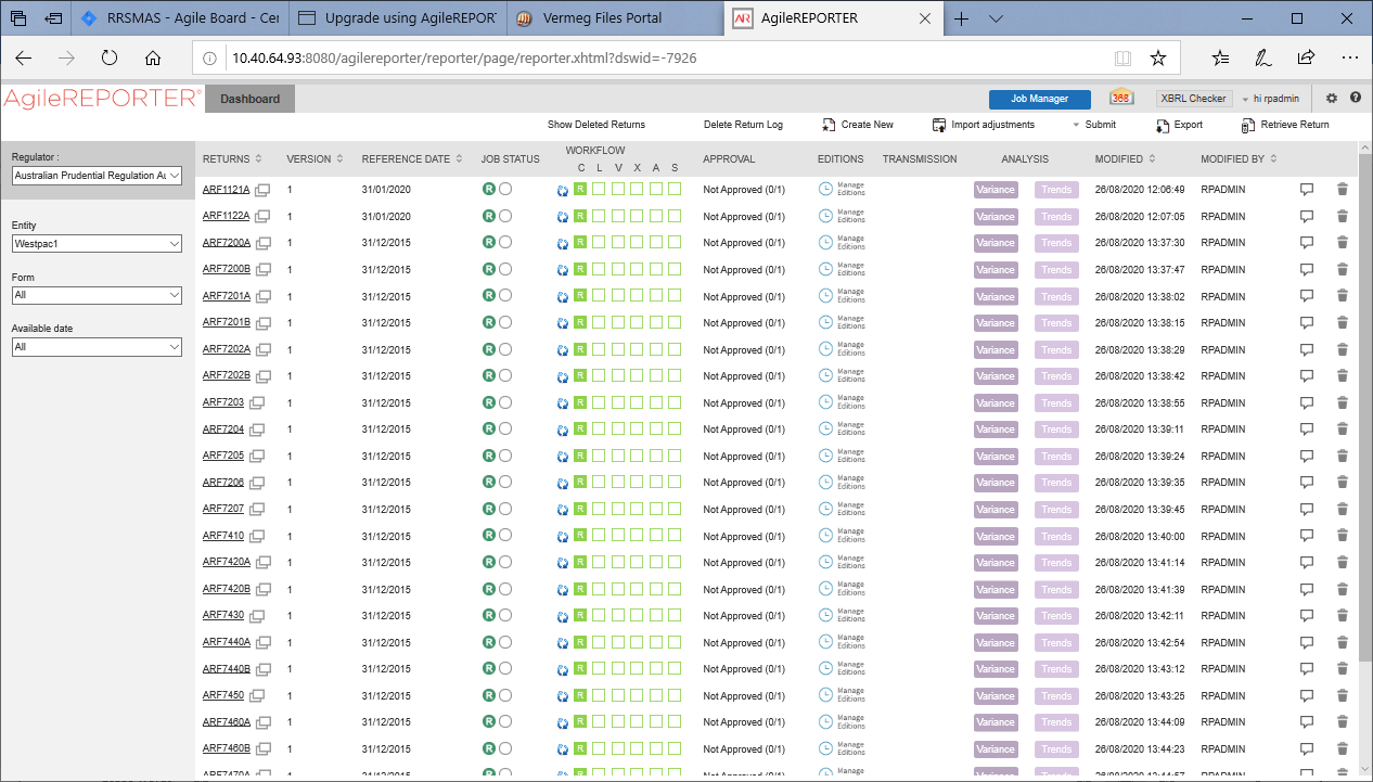 This illustration shows the list of reports for retrieve return in the application.