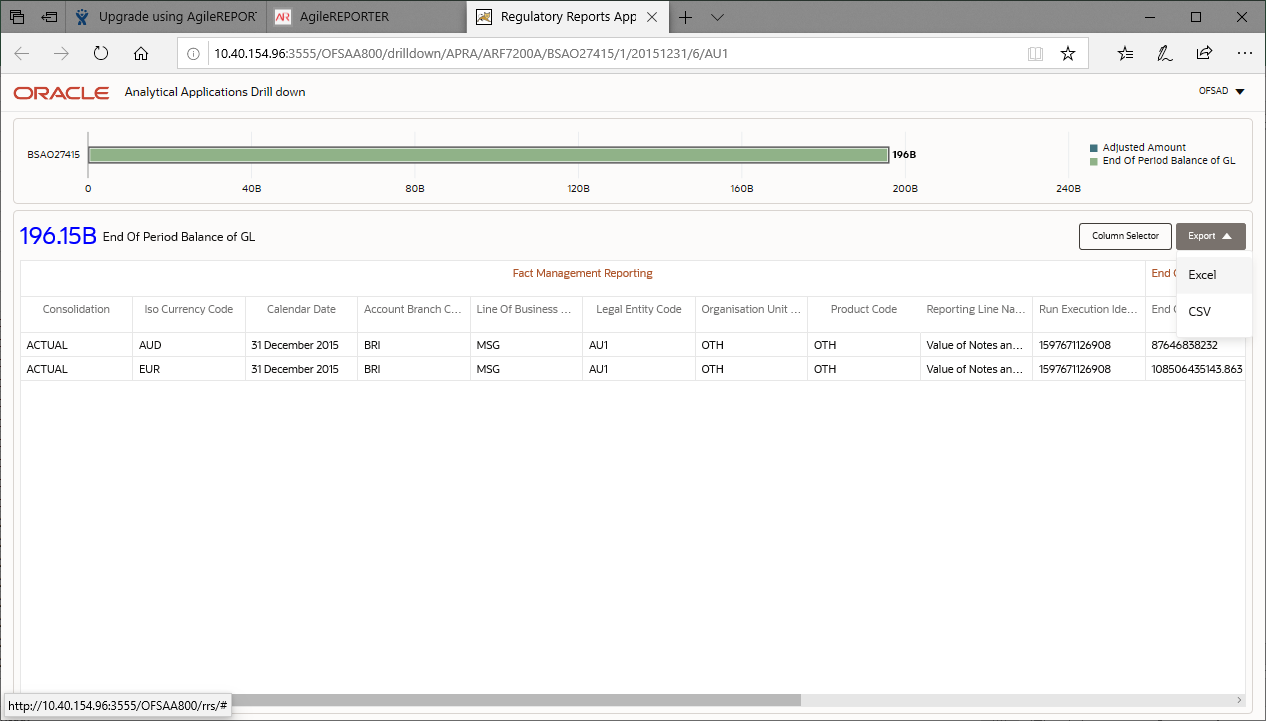 This illustration shows the Drill Down column for the dataset.