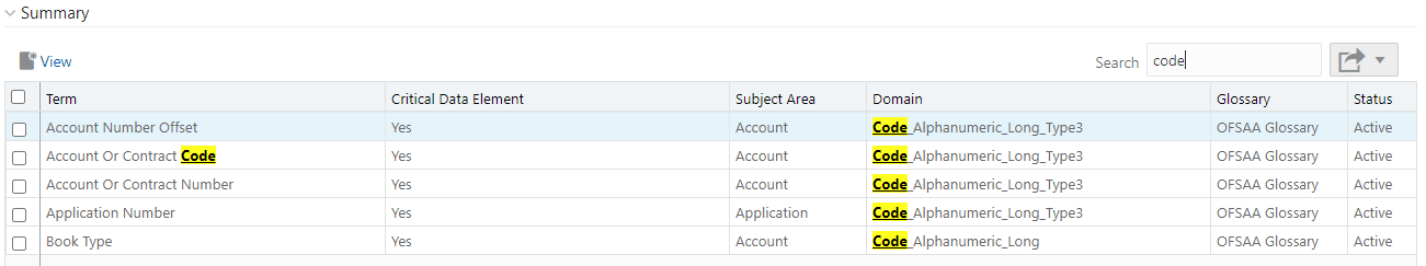 This illustration shows summary table which lists the results with the matching keyword.