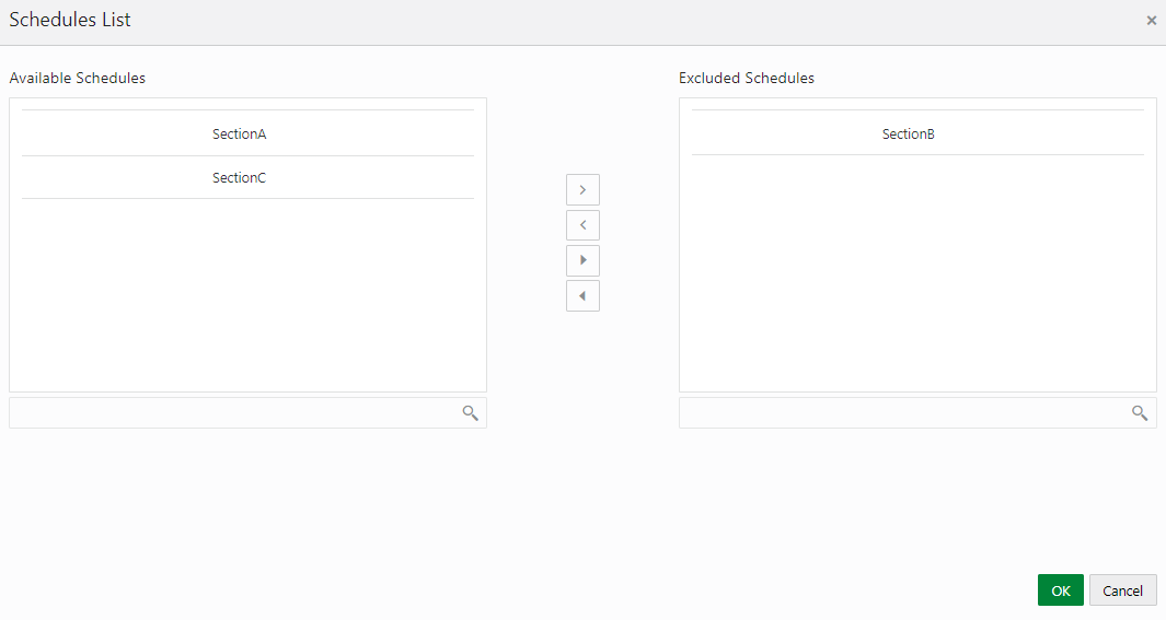 This illustration shows the available schedules and excluded schedules list.