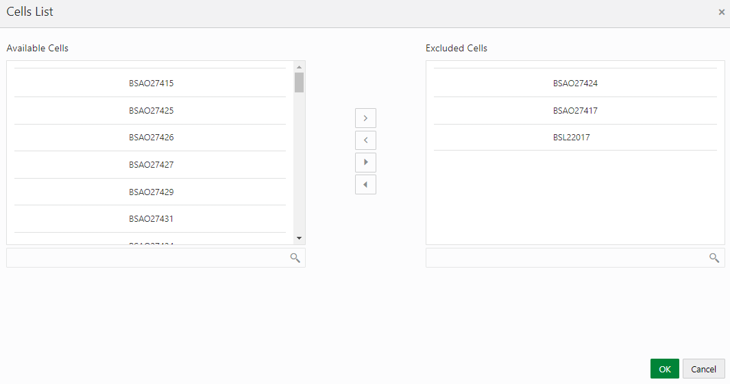 This illustration shows the available cells section. You can select the available cells that you want to exclude.
