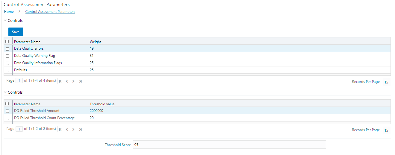 This illustration shows the Control Assessment Parameters details.