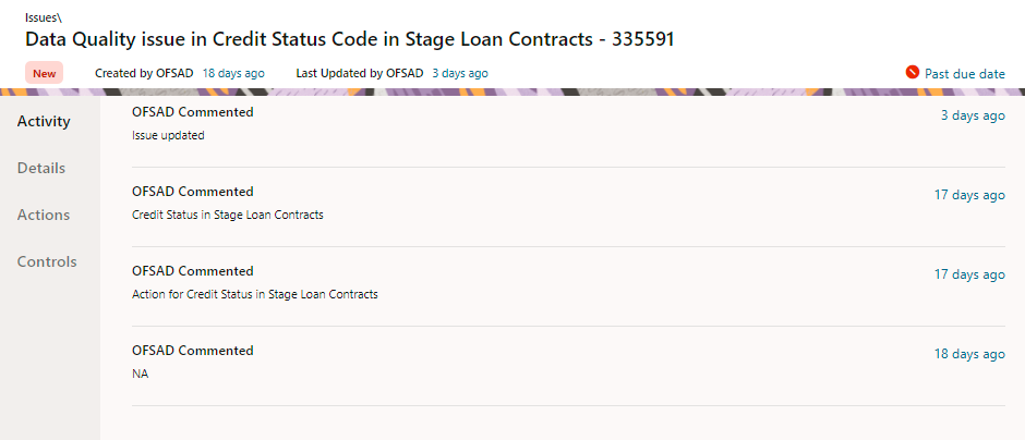 This illustration shows the information of an existing issue.