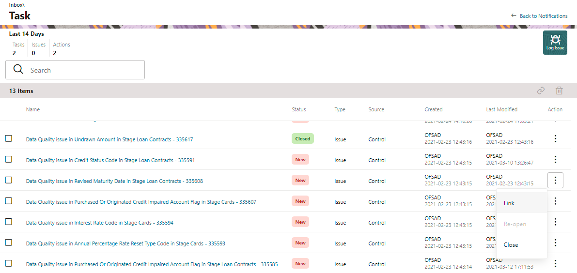 This illustration shows the Issues and Actions status.