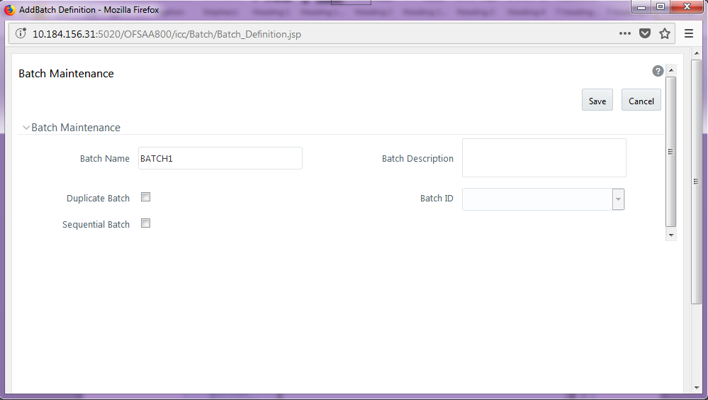This illustration shows the Batch Maintenance window where you can create a new batch.
