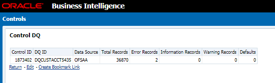 This illustration displays the Data Quality associated with the control along with the data source and the number of scanned records and error information and warning.